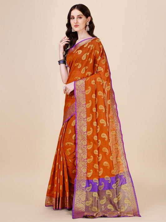 Orange Woven Aura cotton silk kanjivaram saree