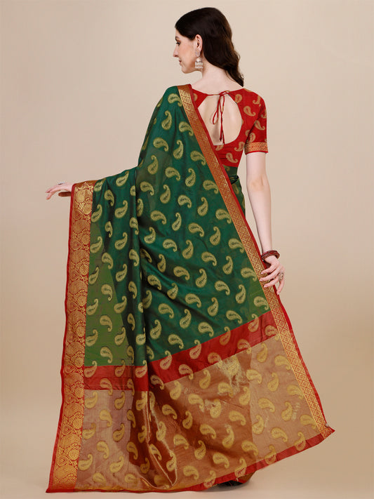 Green Woven Aura cotton silk kanjivaram saree